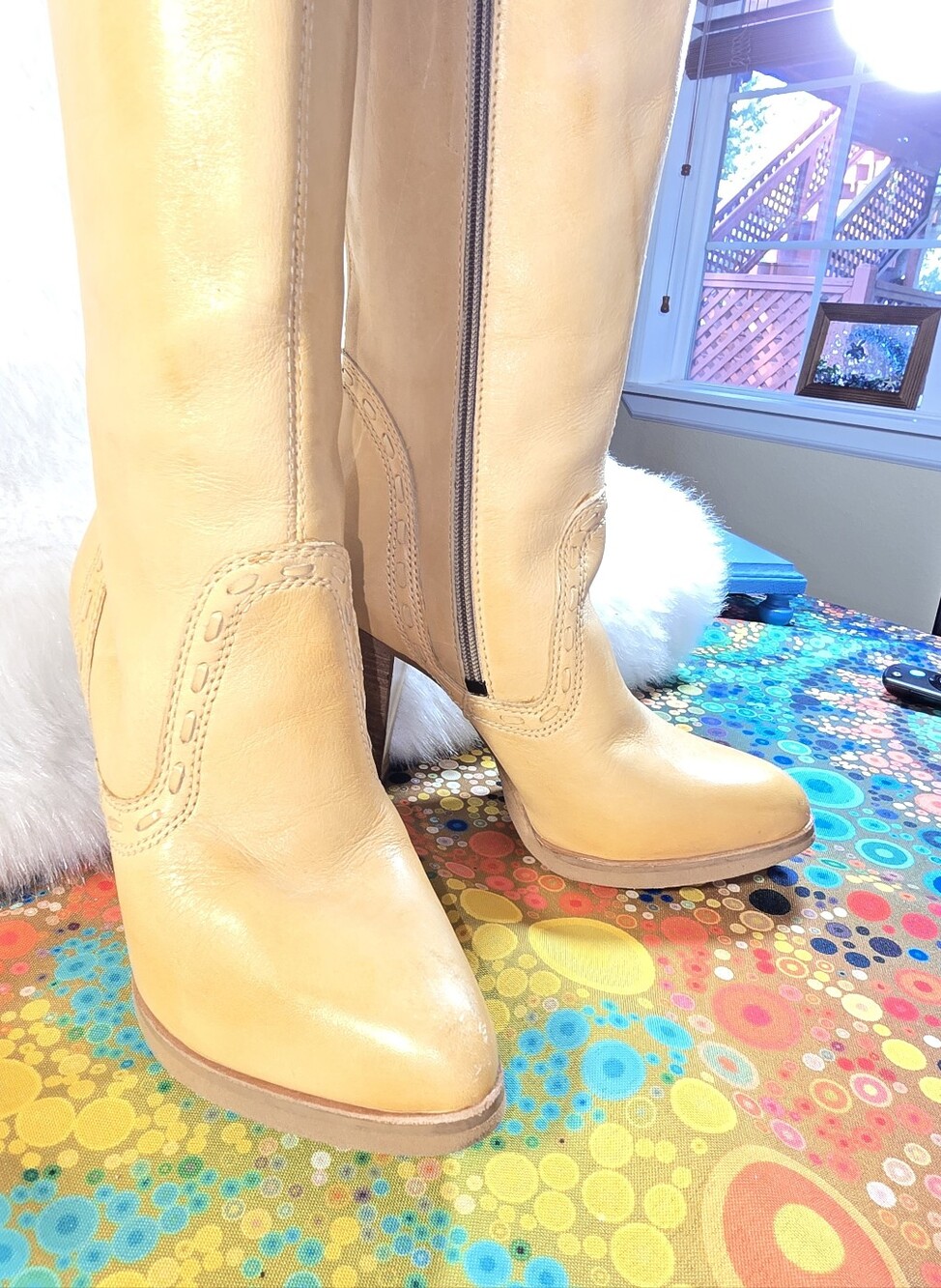 Wild Pair Knee-high Cream/Tan Boho/Western Style Tall Boots - Womens